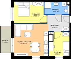 3 pokoje, mieszkanie 54,23 m², piętro 1, oferta nr A/4, Osiedle Orzechowa, Gdynia, Chylonia, ul. Meksykańska/Orzechowa