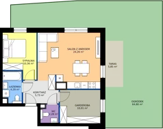 2 pokoje, mieszkanie 56,93 m², parter, oferta nr A/1, Osiedle Orzechowa, Gdynia, Chylonia, ul. Meksykańska/Orzechowa