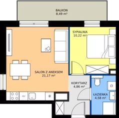 2 pokoje, mieszkanie 40,83 m², piętro 1, oferta nr A/7, Osiedle Orzechowa, Gdynia, Chylonia, ul. Meksykańska/Orzechowa