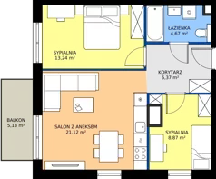 3 pokoje, mieszkanie 54,27 m², piętro 2, oferta nr A/9, Osiedle Orzechowa, Gdynia, Chylonia, ul. Meksykańska/Orzechowa