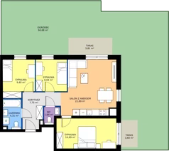 4 pokoje, mieszkanie 68,92 m², parter, oferta nr B/4, Osiedle Orzechowa, Gdynia, Chylonia, ul. Meksykańska/Orzechowa