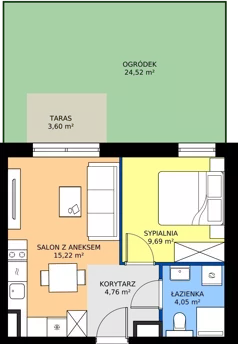 2 pokoje, mieszkanie 33,72 m², parter, oferta nr B/5, Osiedle Orzechowa, Gdynia, Chylonia, ul. Meksykańska/Orzechowa