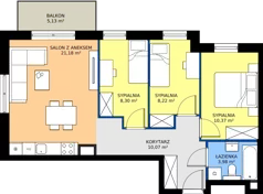 4 pokoje, mieszkanie 62,12 m², piętro 1, oferta nr C/11, Osiedle Orzechowa, Gdynia, Chylonia, ul. Meksykańska/Orzechowa