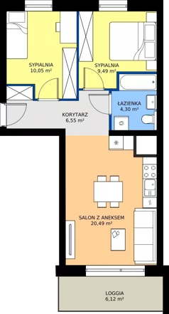 3 pokoje, mieszkanie 50,88 m², piętro 1, oferta nr A/58, Osiedle Warszawska - etap IV, Gdańsk, Ujeścisko-Łostowice, Ujeścisko, ul. Warszawska