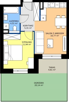 2 pokoje, mieszkanie 37,74 m², piętro 3, oferta nr A/47, Osiedle Warszawska - etap IV, Gdańsk, Ujeścisko-Łostowice, Ujeścisko, ul. Warszawska