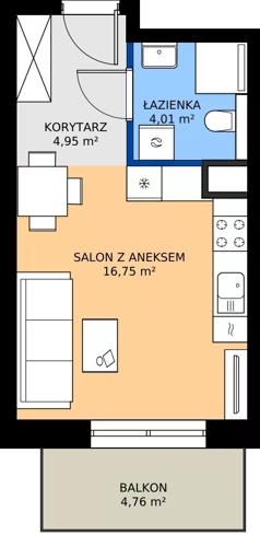 1 pokój, mieszkanie 25,71 m², piętro 2, oferta nr A/44, Osiedle Warszawska - etap IV, Gdańsk, Ujeścisko-Łostowice, Ujeścisko, ul. Warszawska