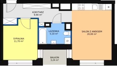 2 pokoje, mieszkanie 47,70 m², piętro 3, oferta nr B.3.1, Świerzawska 13, Poznań, Ławica, Grunwald, ul. Świerzawska 13