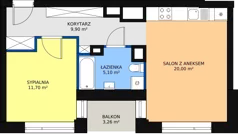 2 pokoje, mieszkanie 47,53 m², piętro 7, oferta nr B.7.1, Świerzawska 13, Poznań, Ławica, Grunwald, ul. Świerzawska 13
