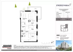 3 pokoje, mieszkanie 72,96 m², piętro 1, oferta nr 77.1, Strzeszyńska 77, Poznań, Podolany, ul. Strzeszyńska 77