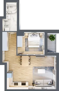2 pokoje, mieszkanie 48,27 m², piętro 1, oferta nr CM1/2, Nowa Drożdżownia - Etap II, Kraków, Bieżanów-Prokocim, ul. Drożdżowa 5