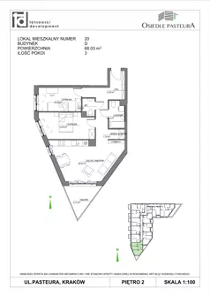 3 pokoje, mieszkanie 68,03 m², piętro 2, oferta nr M20, Osiedle Pasteura, Kraków, Prądnik Biały, ul. Ludwika Pasteura