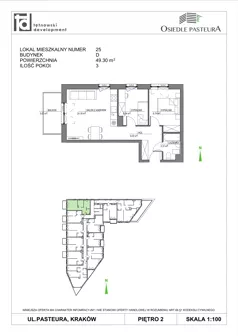 3 pokoje, mieszkanie 49,30 m², piętro 2, oferta nr M25, Osiedle Pasteura, Kraków, Prądnik Biały, ul. Ludwika Pasteura