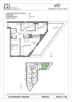 4 pokoje, mieszkanie 76,40 m², piętro 2, oferta nr M15, Osiedle Pasteura, Kraków, Prądnik Biały, ul. Ludwika Pasteura