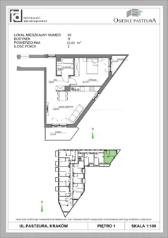 2 pokoje, mieszkanie 53,80 m², piętro 1, oferta nr M3, Osiedle Pasteura, Kraków, Prądnik Biały, ul. Ludwika Pasteura