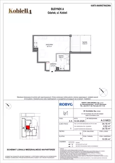 1 pokój, mieszkanie 34,16 m², parter, oferta nr A.0M03, KOBIELI 4, Gdańsk, Brzeźno, ul. Bogumiła Kobieli / Gdańska