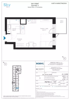 1 pokój, apartament inwestycyjny 26,72 m², piętro 2, oferta nr A1.2M08, Sky Point - Apartamenty Inwestycyjne, Gdańsk, Oliwa, Zaspa-Rozstaje, al. Grunwaldzka