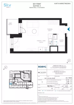 1 pokój, apartament inwestycyjny 27,70 m², piętro 1, oferta nr A2.1M04, Sky Point - Apartamenty Inwestycyjne, Gdańsk, Oliwa, Zaspa-Rozstaje, al. Grunwaldzka