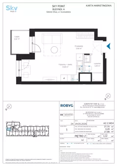 1 pokój, apartament inwestycyjny 27,70 m², piętro 2, oferta nr A2.2M04, Sky Point - Apartamenty Inwestycyjne, Gdańsk, Oliwa, Zaspa-Rozstaje, al. Grunwaldzka