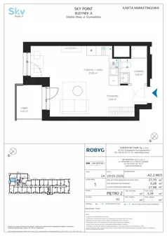 1 pokój, apartament inwestycyjny 27,70 m², piętro 2, oferta nr A2.2M05, Sky Point - Apartamenty Inwestycyjne, Gdańsk, Oliwa, Zaspa-Rozstaje, al. Grunwaldzka