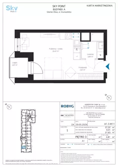 1 pokój, apartament inwestycyjny 27,32 m², piętro 3, oferta nr A1.3M11, Sky Point - Apartamenty Inwestycyjne, Gdańsk, Oliwa, Zaspa-Rozstaje, al. Grunwaldzka