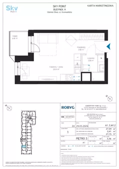 1 pokój, apartament inwestycyjny 27,34 m², piętro 3, oferta nr A1.3M12, Sky Point - Apartamenty Inwestycyjne, Gdańsk, Oliwa, Zaspa-Rozstaje, al. Grunwaldzka