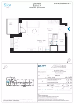 1 pokój, apartament inwestycyjny 27,70 m², piętro 3, oferta nr A2.3M04, Sky Point - Apartamenty Inwestycyjne, Gdańsk, Oliwa, Zaspa-Rozstaje, al. Grunwaldzka