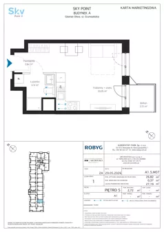 1 pokój, apartament inwestycyjny 26,82 m², piętro 5, oferta nr A1.5M07, Sky Point - Apartamenty Inwestycyjne, Gdańsk, Oliwa, Zaspa-Rozstaje, al. Grunwaldzka