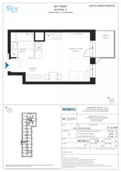1 pokój, apartament inwestycyjny 27,16 m², piętro 6, oferta nr A1.6M08, Sky Point - Apartamenty Inwestycyjne, Gdańsk, Oliwa, Zaspa-Rozstaje, al. Grunwaldzka