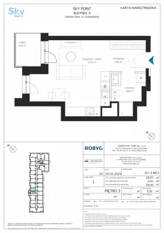 1 pokój, apartament inwestycyjny 29,01 m², piętro 3, oferta nr A1.3M01, Sky Point - Apartamenty Inwestycyjne, Gdańsk, Oliwa, Zaspa-Rozstaje, al. Grunwaldzka