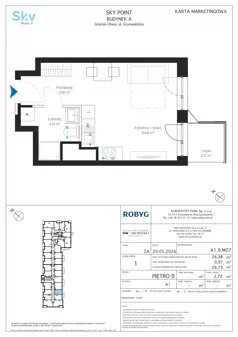 1 pokój, apartament inwestycyjny 26,38 m², piętro 9, oferta nr A1.9M07, Sky Point - Apartamenty Inwestycyjne, Gdańsk, Oliwa, Zaspa-Rozstaje, al. Grunwaldzka