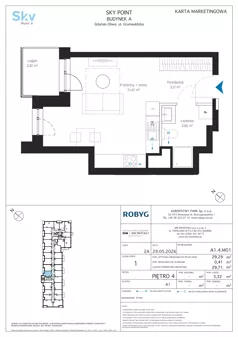 1 pokój, apartament inwestycyjny 29,29 m², piętro 4, oferta nr A1.4M01, Sky Point - Apartamenty Inwestycyjne, Gdańsk, Oliwa, Zaspa-Rozstaje, al. Grunwaldzka