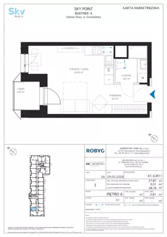 1 pokój, apartament inwestycyjny 27,87 m², piętro 6, oferta nr A1.6M11, Sky Point - Apartamenty Inwestycyjne, Gdańsk, Oliwa, Zaspa-Rozstaje, al. Grunwaldzka