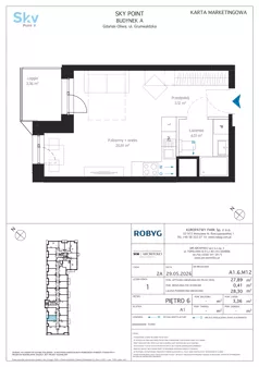 1 pokój, apartament inwestycyjny 27,89 m², piętro 6, oferta nr A1.6M12, Sky Point - Apartamenty Inwestycyjne, Gdańsk, Oliwa, Zaspa-Rozstaje, al. Grunwaldzka