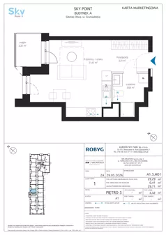 1 pokój, apartament inwestycyjny 29,29 m², piętro 5, oferta nr A1.5M01, Sky Point - Apartamenty Inwestycyjne, Gdańsk, Oliwa, Zaspa-Rozstaje, al. Grunwaldzka