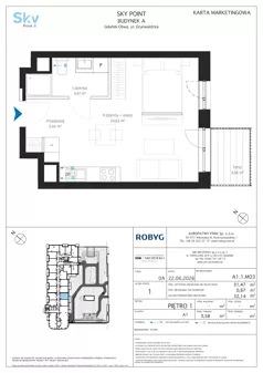 1 pokój, apartament inwestycyjny 31,47 m², piętro 1, oferta nr A1.1M03, Sky Point - Apartamenty Inwestycyjne, Gdańsk, Oliwa, Zaspa-Rozstaje, al. Grunwaldzka