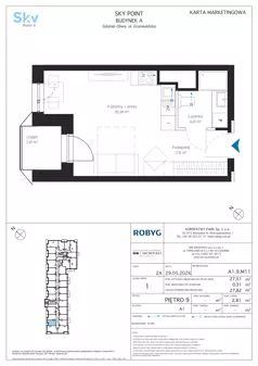 1 pokój, apartament inwestycyjny 27,51 m², piętro 9, oferta nr A1.9M11, Sky Point - Apartamenty Inwestycyjne, Gdańsk, Oliwa, Zaspa-Rozstaje, al. Grunwaldzka