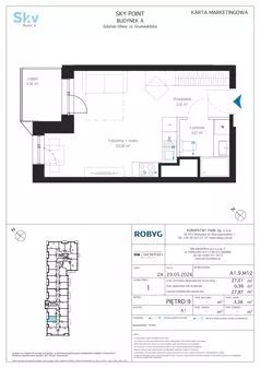 1 pokój, apartament inwestycyjny 27,51 m², piętro 9, oferta nr A1.9M12, Sky Point - Apartamenty Inwestycyjne, Gdańsk, Oliwa, Zaspa-Rozstaje, al. Grunwaldzka