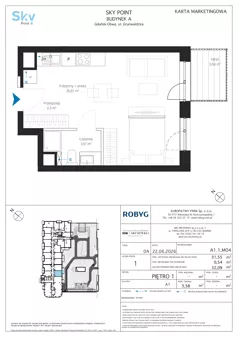 1 pokój, apartament inwestycyjny 31,55 m², piętro 1, oferta nr A1.1M04, Sky Point - Apartamenty Inwestycyjne, Gdańsk, Oliwa, Zaspa-Rozstaje, al. Grunwaldzka