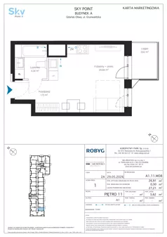 1 pokój, apartament inwestycyjny 26,91 m², piętro 11, oferta nr A1.11M08, Sky Point - Apartamenty Inwestycyjne, Gdańsk, Oliwa, Zaspa-Rozstaje, al. Grunwaldzka