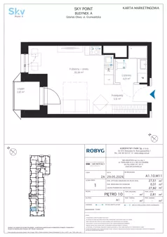 1 pokój, apartament inwestycyjny 27,51 m², piętro 10, oferta nr A1.10M11, Sky Point - Apartamenty Inwestycyjne, Gdańsk, Oliwa, Zaspa-Rozstaje, al. Grunwaldzka