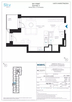 1 pokój, apartament inwestycyjny 29,29 m², piętro 7, oferta nr A1.7M01, Sky Point - Apartamenty Inwestycyjne, Gdańsk, Oliwa, Zaspa-Rozstaje, al. Grunwaldzka