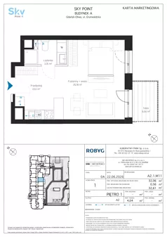 1 pokój, apartament inwestycyjny 32,06 m², piętro 1, oferta nr A2.1M11, Sky Point - Apartamenty Inwestycyjne, Gdańsk, Oliwa, Zaspa-Rozstaje, al. Grunwaldzka