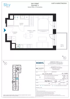 1 pokój, apartament inwestycyjny 31,47 m², piętro 3, oferta nr A1.3M03, Sky Point - Apartamenty Inwestycyjne, Gdańsk, Oliwa, Zaspa-Rozstaje, al. Grunwaldzka