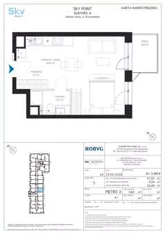 1 pokój, apartament inwestycyjny 31,55 m², piętro 3, oferta nr A1.3M04, Sky Point - Apartamenty Inwestycyjne, Gdańsk, Oliwa, Zaspa-Rozstaje, al. Grunwaldzka