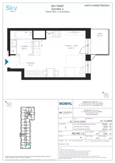 1 pokój, apartament inwestycyjny 26,91 m², piętro 12, oferta nr A1.12M08, Sky Point - Apartamenty Inwestycyjne, Gdańsk, Oliwa, Zaspa-Rozstaje, al. Grunwaldzka