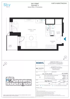 1 pokój, apartament inwestycyjny 28,04 m², piętro 9, oferta nr A2.9M05, Sky Point - Apartamenty Inwestycyjne, Gdańsk, Oliwa, Zaspa-Rozstaje, al. Grunwaldzka