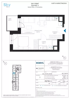 1 pokój, apartament inwestycyjny 31,19 m², piętro 3, oferta nr A2.3M15, Sky Point - Apartamenty Inwestycyjne, Gdańsk, Oliwa, Zaspa-Rozstaje, al. Grunwaldzka