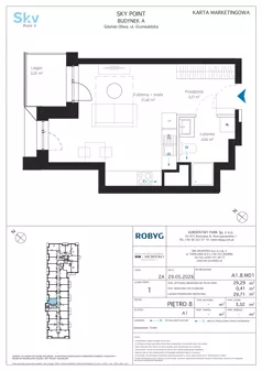 1 pokój, apartament inwestycyjny 29,29 m², piętro 8, oferta nr A1.8M01, Sky Point - Apartamenty Inwestycyjne, Gdańsk, Oliwa, Zaspa-Rozstaje, al. Grunwaldzka
