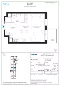 1 pokój, apartament inwestycyjny 31,53 m², piętro 4, oferta nr A1.4M03, Sky Point - Apartamenty Inwestycyjne, Gdańsk, Oliwa, Zaspa-Rozstaje, al. Grunwaldzka
