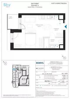 1 pokój, apartament inwestycyjny 32,49 m², piętro 1, oferta nr A2.1M01, Sky Point - Apartamenty Inwestycyjne, Gdańsk, Oliwa, Zaspa-Rozstaje, al. Grunwaldzka